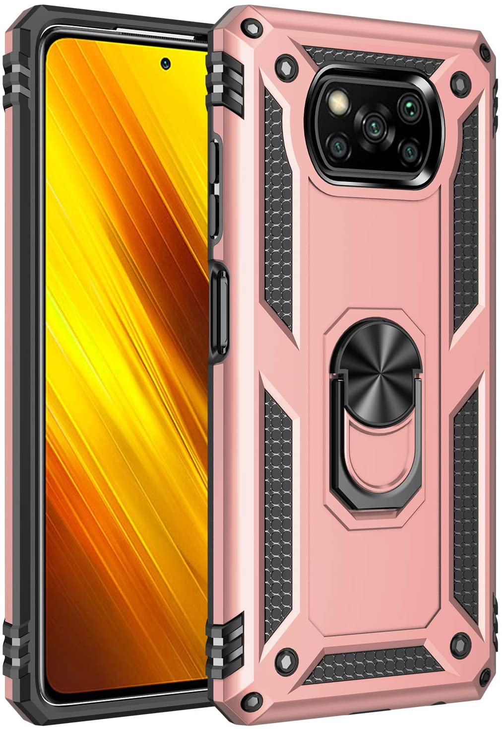 Protectores para celular  para Xiaomi  Pocophone Poco X3 NFC  Funda reforzada con anillo v2 Rosa